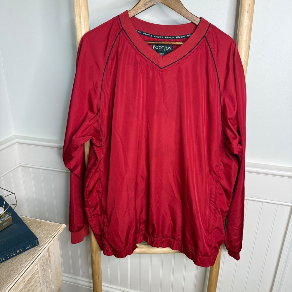 FootJoy Mens Red V-Neck Golf Windshirt Pullover Jacket Size Large Long Sleeve